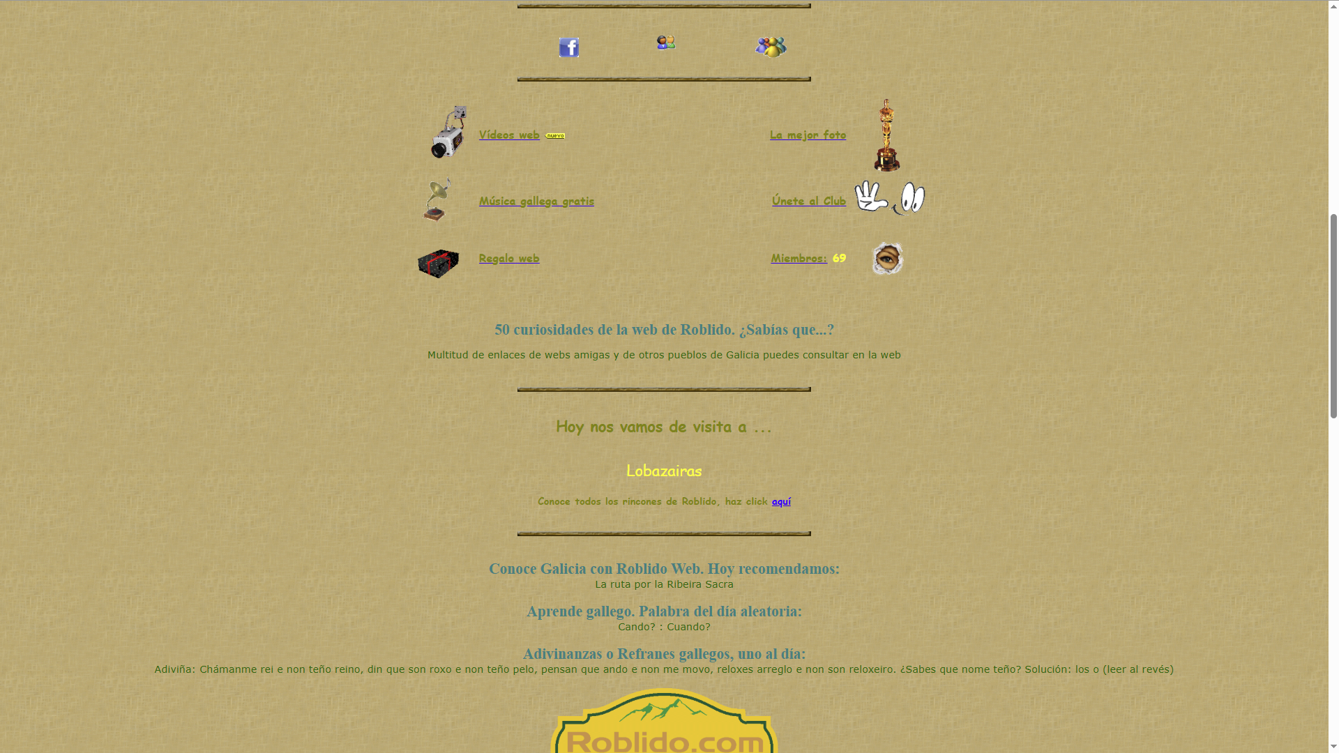 Menú general de la web